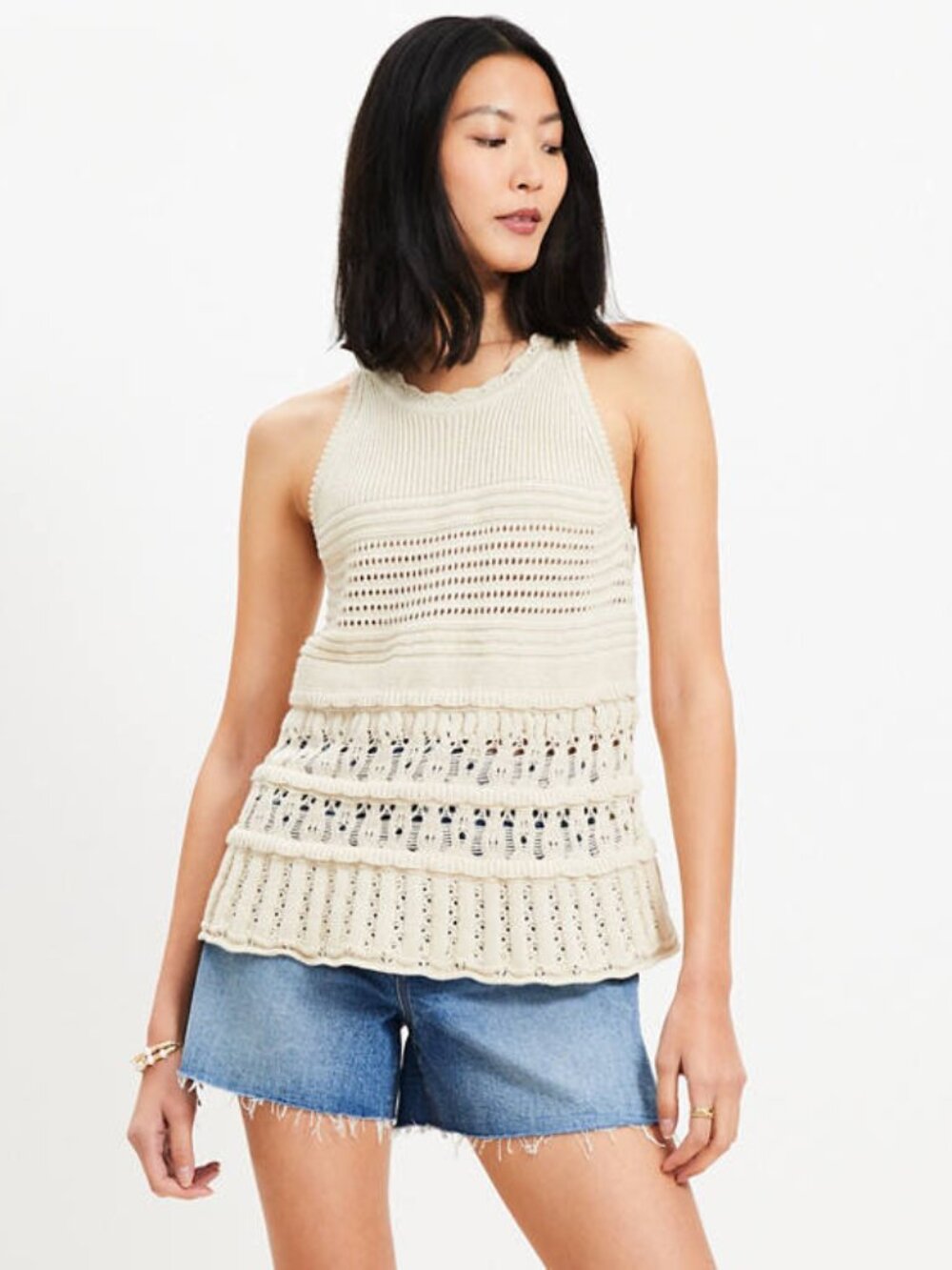 LOFT Textured Pointelle Swingy Sweater Tank Top XL